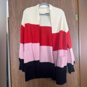 Who What Wear Striped Cardigan in Red, Pink, and Black